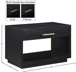 Avery Ash Veneer / MDF / Metal / Rubberwood Contemporary Black Wood Veneer Night Stand - 32" W x 18" D x 21" H