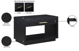 Avery Ash Veneer / MDF / Metal / Rubberwood Contemporary Black Wood Veneer Night Stand - 32" W x 18" D x 21" H