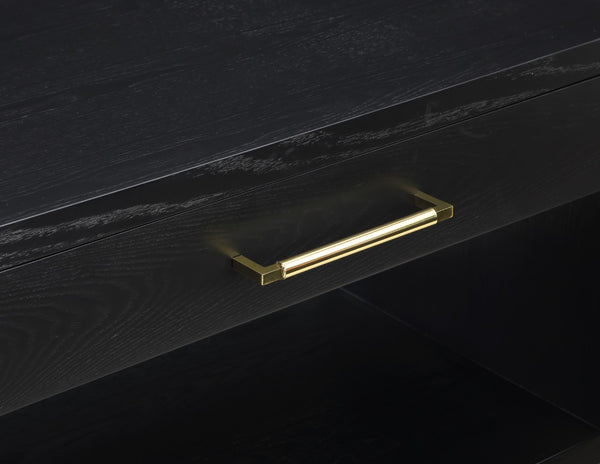 Avery Ash Veneer / MDF / Metal / Rubberwood Contemporary Black Wood Veneer Night Stand - 32" W x 18" D x 21" H