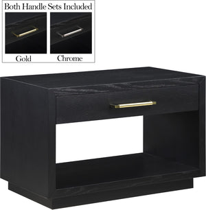 Avery Ash Veneer / MDF / Metal / Rubberwood Contemporary Black Wood Veneer Night Stand - 32" W x 18" D x 21" H