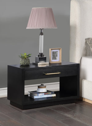 Avery Ash Veneer / MDF / Metal / Rubberwood Contemporary Black Wood Veneer Night Stand - 32" W x 18" D x 21" H