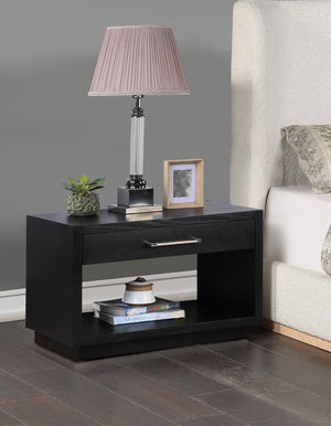 Avery Ash Veneer / MDF / Metal / Rubberwood Contemporary Black Wood Veneer Night Stand - 32" W x 18" D x 21" H