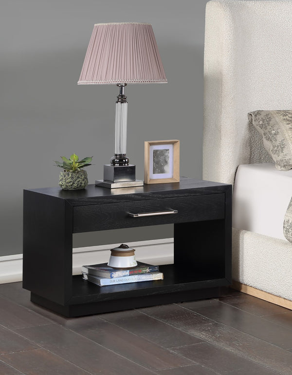 Avery Ash Veneer / MDF / Metal / Rubberwood Contemporary Black Wood Veneer Night Stand - 32" W x 18" D x 21" H