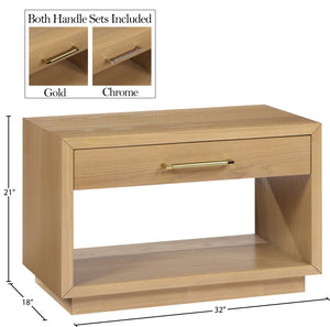 Avery Ash Veneer / MDF / Metal / Rubberwood Contemporary Oak Wood Veneer Night Stand - 32" W x 18" D x 21" H