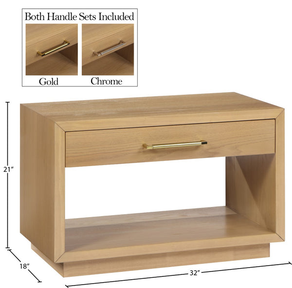 Avery Ash Veneer / MDF / Metal / Rubberwood Contemporary Oak Wood Veneer Night Stand - 32" W x 18" D x 21" H