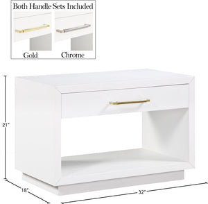 Avery Ash Veneer / MDF / Metal / Rubberwood Contemporary White Wood Veneer Night Stand - 32" W x 18" D x 21" H
