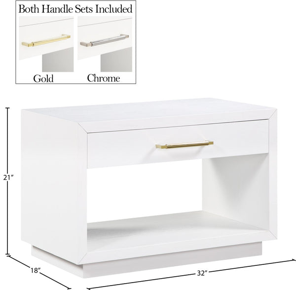 Avery Ash Veneer / MDF / Metal / Rubberwood Contemporary White Wood Veneer Night Stand - 32" W x 18" D x 21" H