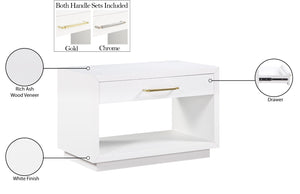 Avery Ash Veneer / MDF / Metal / Rubberwood Contemporary White Wood Veneer Night Stand - 32" W x 18" D x 21" H