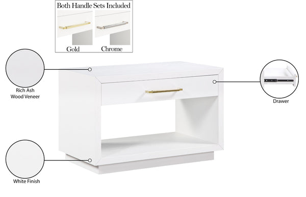 Avery Ash Veneer / MDF / Metal / Rubberwood Contemporary White Wood Veneer Night Stand - 32" W x 18" D x 21" H
