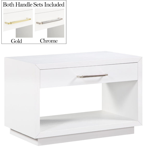 Avery Ash Veneer / MDF / Metal / Rubberwood Contemporary White Wood Veneer Night Stand - 32" W x 18" D x 21" H