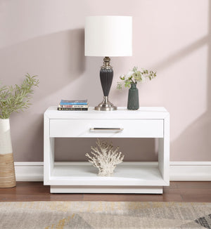 Avery Ash Veneer / MDF / Metal / Rubberwood Contemporary White Wood Veneer Night Stand - 32" W x 18" D x 21" H