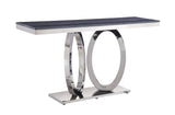 Zasir Contemporary Sofa Table TOP] Gray Printed Faux Marble  • BASE] Mirrored Silver Finish 87343-ACME