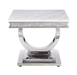 Zander Contemporary Sofa Table TOP] White Printed Faux Marble  • BASE] Mirrored Silver Finish 87359-ACME