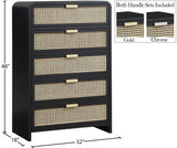 Sage Ash Veneer / Natural Cane / Rubberwood / Metal Contemporary Black Chest - 32" W x 18" D x 48" H