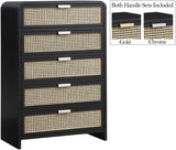 Sage Ash Veneer / Natural Cane / Rubberwood / Metal Contemporary Black Chest - 32" W x 18" D x 48" H