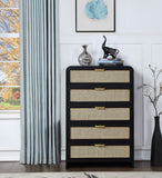 Sage Ash Veneer / Natural Cane / Rubberwood / Metal Contemporary Black Chest - 32" W x 18" D x 48" H