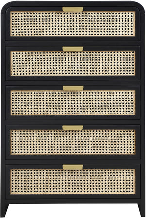 Sage Ash Veneer / Natural Cane / Rubberwood / Metal Contemporary Black Chest - 32" W x 18" D x 48" H