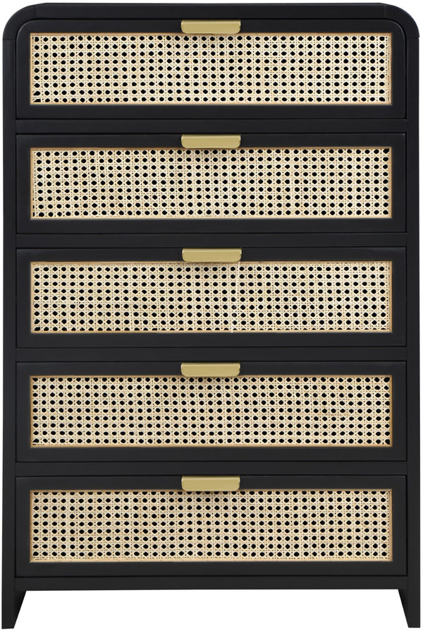 Sage Ash Veneer / Natural Cane / Rubberwood / Metal Contemporary Black Chest - 32" W x 18" D x 48" H