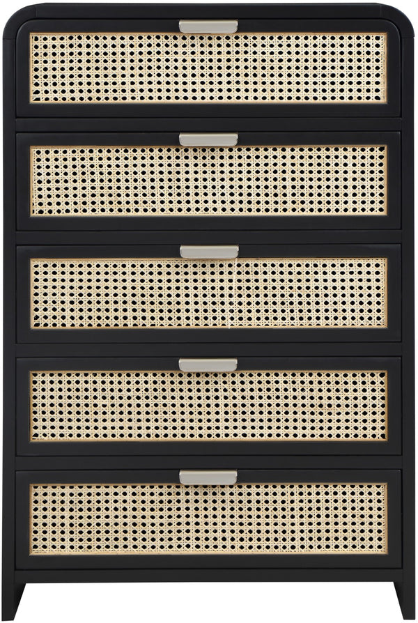 Sage Ash Veneer / Natural Cane / Rubberwood / Metal Contemporary Black Chest - 32" W x 18" D x 48" H