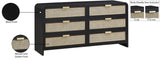 Sage Ash Veneer / Natural Cane / Rubberwood / Metal Contemporary Black Dresser - 60" W x 18" D x 30" H