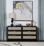 Sage Ash Veneer / Natural Cane / Rubberwood / Metal Contemporary Black Dresser - 60" W x 18" D x 30" H