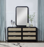 Sage Ash Veneer / Rubberwood Contemporary Black Mirror - 28" W x 1.5" D x 42" H