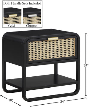 Sage Ash Veneer / Rubberwood / MDF / Metal Contemporary Black Wood Veneer Night Stand - 24" W x 18" D x 24" H