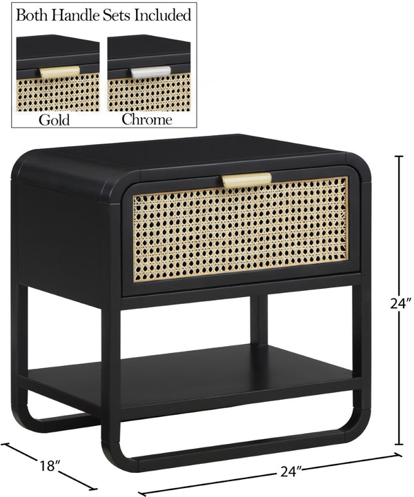 Sage Ash Veneer / Rubberwood / MDF / Metal Contemporary Black Wood Veneer Night Stand - 24" W x 18" D x 24" H