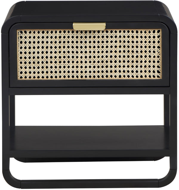 Sage Ash Veneer / Rubberwood / MDF / Metal Contemporary Black Wood Veneer Night Stand - 24" W x 18" D x 24" H