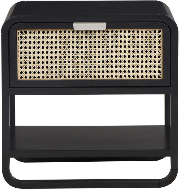 Sage Ash Veneer / Rubberwood / MDF / Metal Contemporary Black Wood Veneer Night Stand - 24" W x 18" D x 24" H