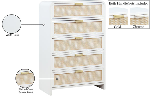 Sage Ash Veneer / Natural Cane / Rubberwood / Metal Contemporary White Chest - 32" W x 18" D x 48" H