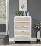 Sage Ash Veneer / Natural Cane / Rubberwood / Metal Contemporary White Chest - 32" W x 18" D x 48" H