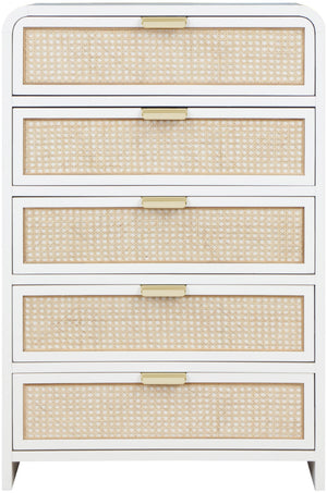 Sage Ash Veneer / Natural Cane / Rubberwood / Metal Contemporary White Chest - 32" W x 18" D x 48" H