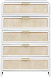 Sage Ash Veneer / Natural Cane / Rubberwood / Metal Contemporary White Chest - 32" W x 18" D x 48" H