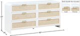 Sage Ash Veneer / Natural Cane / Rubberwood / Metal Contemporary White Dresser - 60" W x 18" D x 30" H