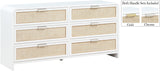 Sage Ash Veneer / Natural Cane / Rubberwood / Metal Contemporary White Dresser - 60" W x 18" D x 30" H