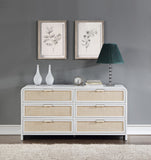 Sage Ash Veneer / Natural Cane / Rubberwood / Metal Contemporary White Dresser - 60" W x 18" D x 30" H