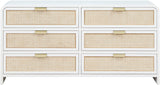 Sage Ash Veneer / Natural Cane / Rubberwood / Metal Contemporary White Dresser - 60" W x 18" D x 30" H