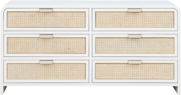 Sage Ash Veneer / Natural Cane / Rubberwood / Metal Contemporary White Dresser - 60" W x 18" D x 30" H