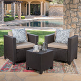 Puerta Outdoor Dark Brown Wicker Club Chair Set with Matching Side Table Noble House