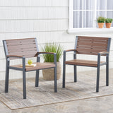 Davos Outdoor Aluminum Chairs, Gray and Brown Noble House