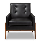 Baxton Studio Perris Mid-Century Modern Black Faux Leather Upholstered Walnut Wood Lounge Chair