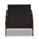 Baxton Studio Perris Mid-Century Modern Black Faux Leather Upholstered Walnut Wood Lounge Chair