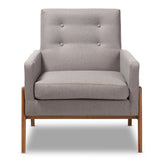 Baxton Studio Perris Mid-Century Modern Grey Fabric Upholstered Walnut Wood Lounge Chair