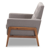 Baxton Studio Perris Mid-Century Modern Grey Fabric Upholstered Walnut Wood Lounge Chair