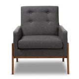 Baxton Studio Perris Mid-Century Modern Dark Grey Fabric Upholstered Walnut Wood Lounge Chair