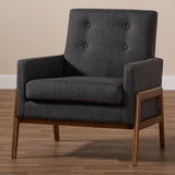 Baxton Studio Perris Mid-Century Modern Dark Grey Fabric Upholstered Walnut Wood Lounge Chair