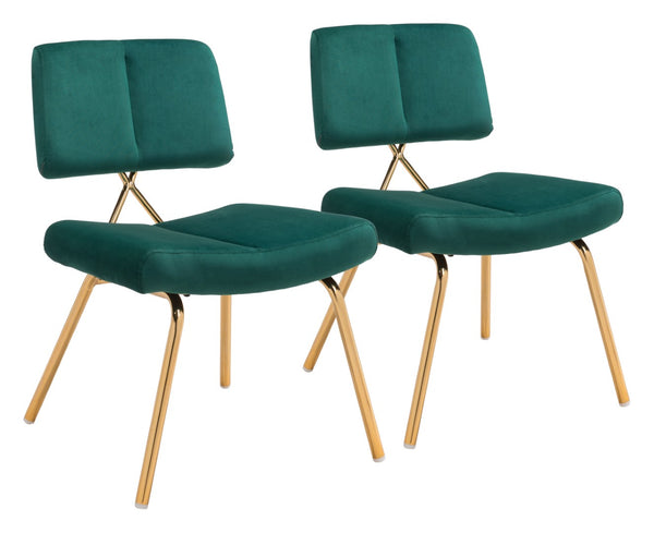 Zuo Modern Nicole 100% Polyester, Plywood, Steel Modern Commercial Grade Dining Chair Set - Set of 2 Green, Gold 100% Polyester, Plywood, Steel