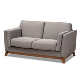 Sava Mid-Century Modern Grey Fabric Upholstered Walnut Wood 2-Seater Loveseat