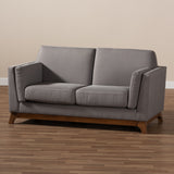 Baxton Studio Sava Mid-Century Modern Grey Fabric Upholstered Walnut Wood 2-Seater Loveseat